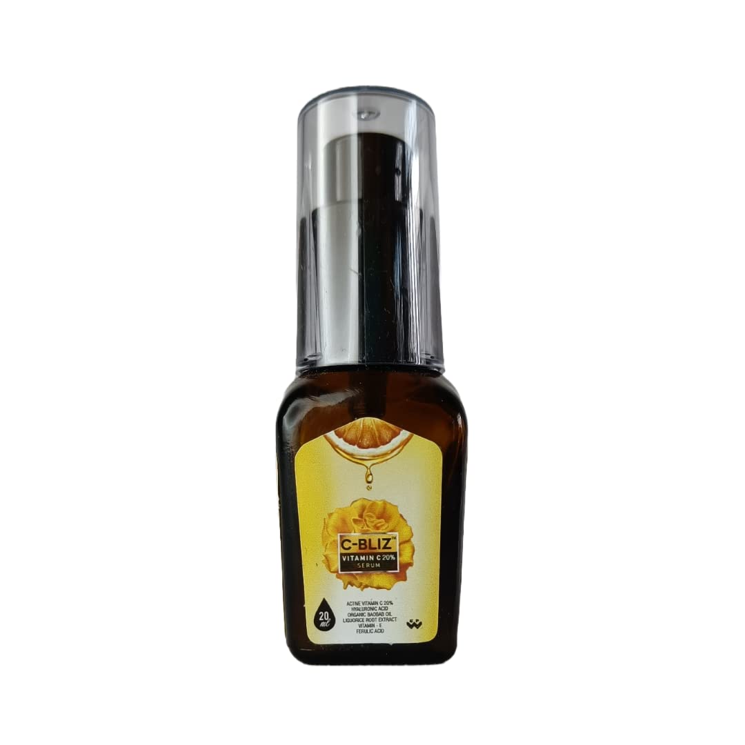 C-BLIZ Cbliz Vitamin-C 20% Serum with Active Vitamin C 20%, Hyaluronic Acid, Vitamin-E, Organic Baobab Oil, Liquorice Root Extract, Ferulic Acid, 20ml
