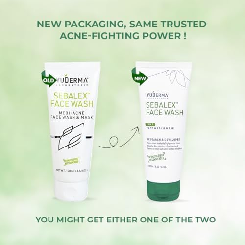 YUDERMA Sebalex Face Wash for Oily and Acne Prone Skin, 100gm Medi-Acne Face Wash & Mask, Sulphate & Paraben Free, Non-Comedogenic Face Wash for Women and Men