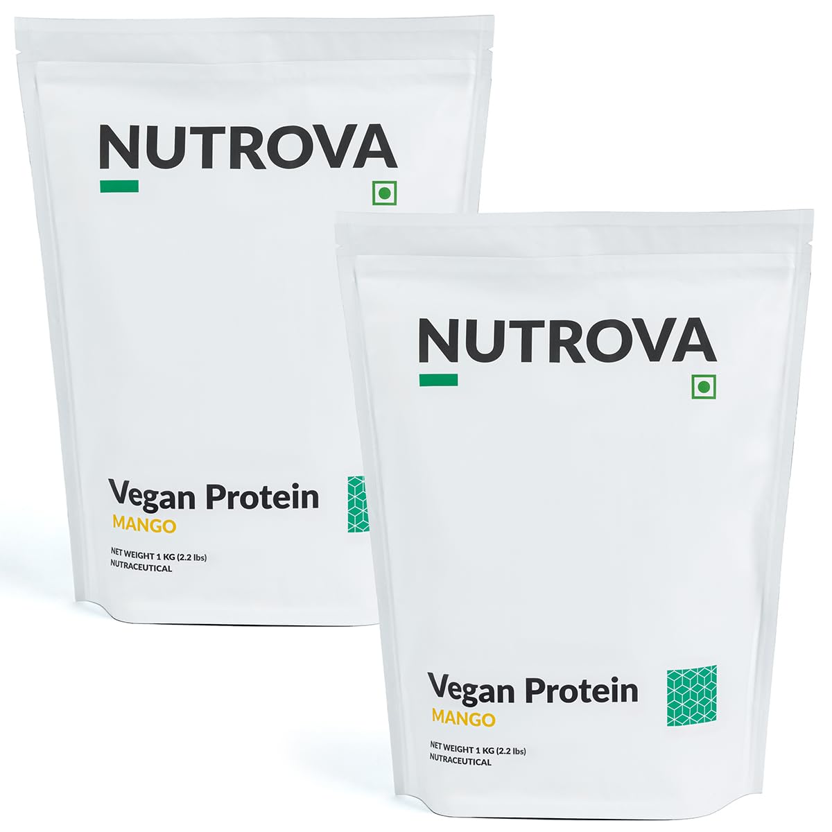 Nutrova Vegan Protein Isolate Mango 1Kg (Pack of 2) with 24g Protein per Scoop for Muscle Building | Gluten & Sugar Free Ideal Plant Protein sweetened with Stevia, 80% Protein with Taurine & Leucine