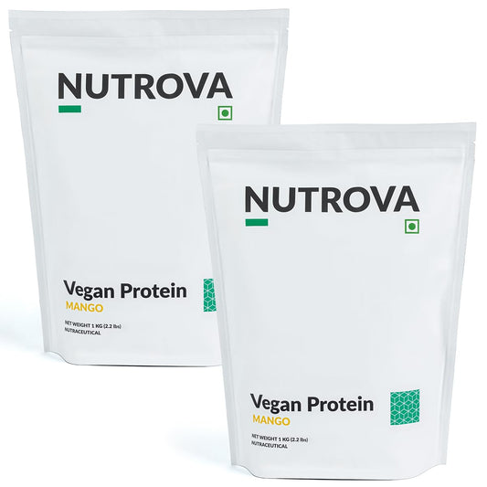Nutrova Vegan Protein Isolate Mango 1Kg (Pack of 2) with 24g Protein per Scoop for Muscle Building | Gluten & Sugar Free Ideal Plant Protein sweetened with Stevia, 80% Protein with Taurine & Leucine