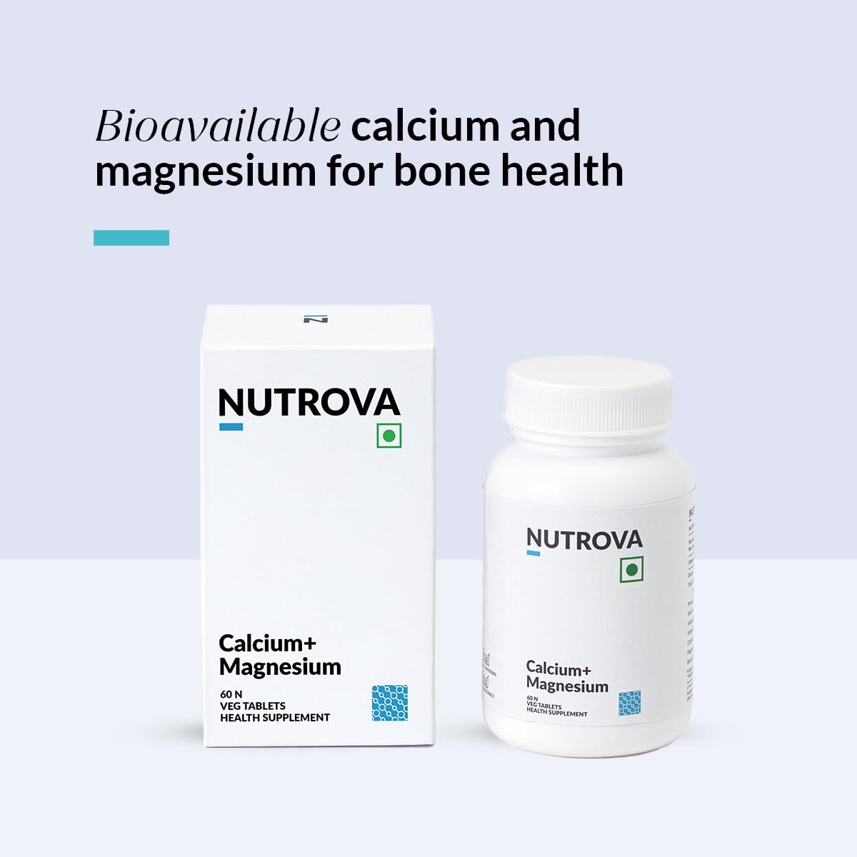 Nutrova Calcium+Magnesium Bioavailable Calcium Magnesium with Vitamins D3, K2, Boron – 60 Vegan tablets