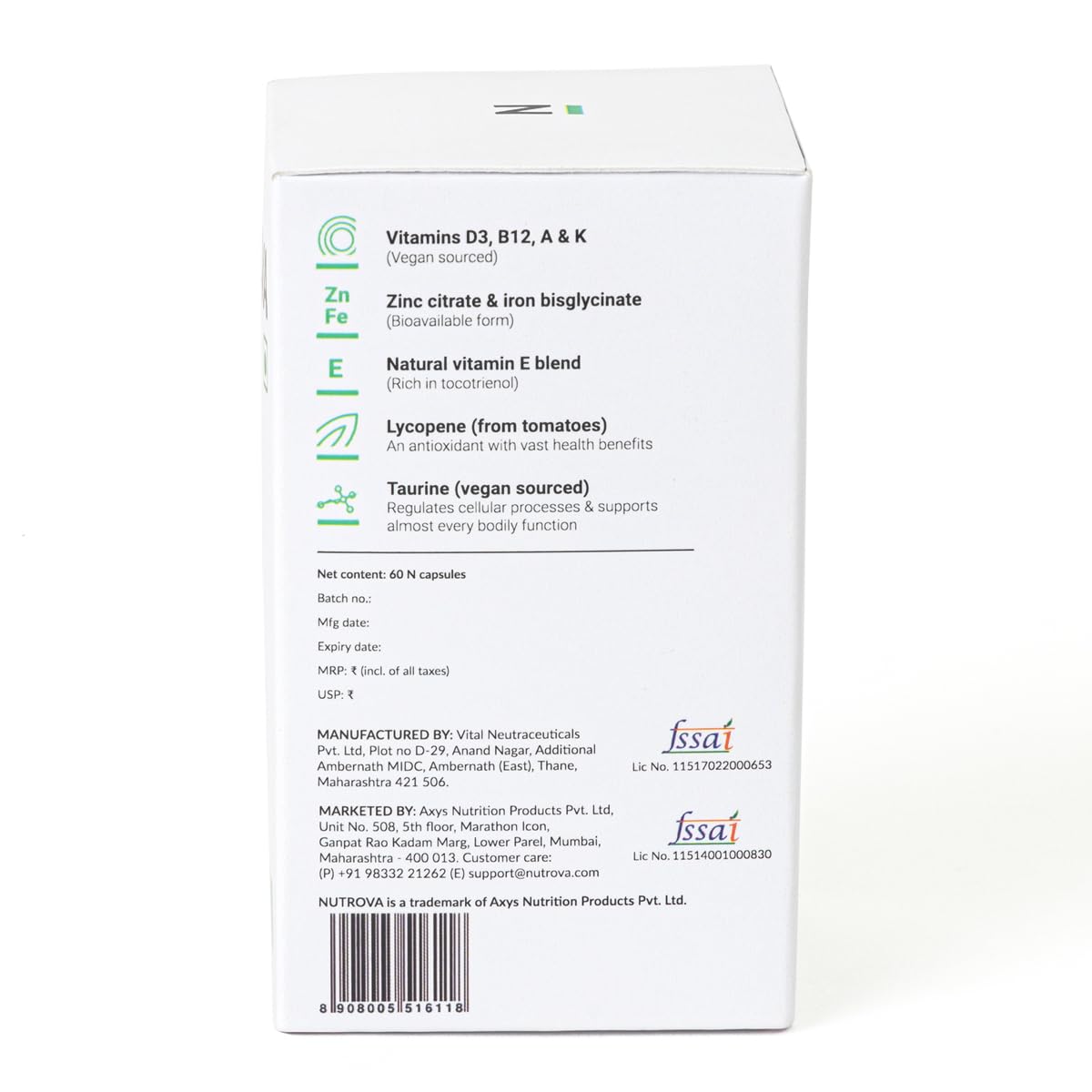 NUTROVA Multivitamin For Vegans - Multivitamin Supplement for Vegan Diets for Men & Women Unisex (60 capsules)