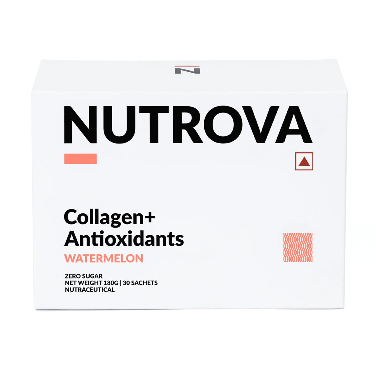 NUTROVA Collagen+Antioxidants Supplement - Marine Collagen Powder for Men & Women, Increases Skin Hydration, Reduces Skin Damage (Pack of 1 (30 sachets, Zero Sugar - Watermelon, 1 count, 30 Servings)