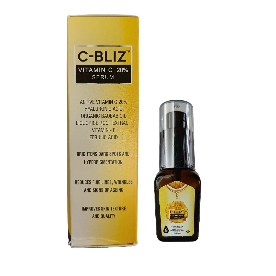 C-BLIZ Cbliz Vitamin-C 20% Serum with Active Vitamin C 20%, Hyaluronic Acid, Vitamin-E, Organic Baobab Oil, Liquorice Root Extract, Ferulic Acid, 20ml