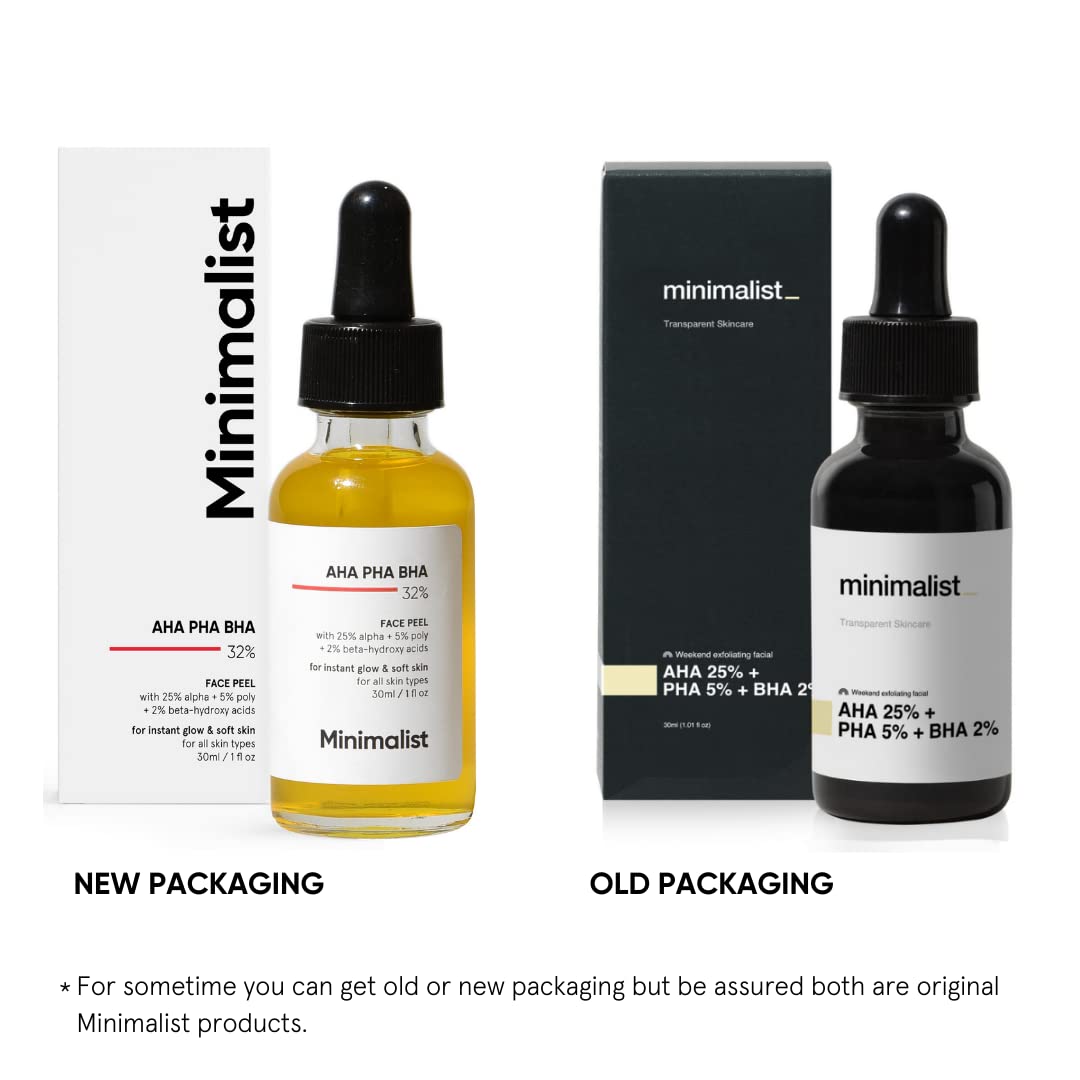 Minimalist 25% AHA + 2% BHA + 5% PHA Peeling Serum Solution for Glowing Skin, Smooth Texture & Pore Cleansing | AHA BHA PHA Peel Serum For Weekend Exfoliation | 30ml