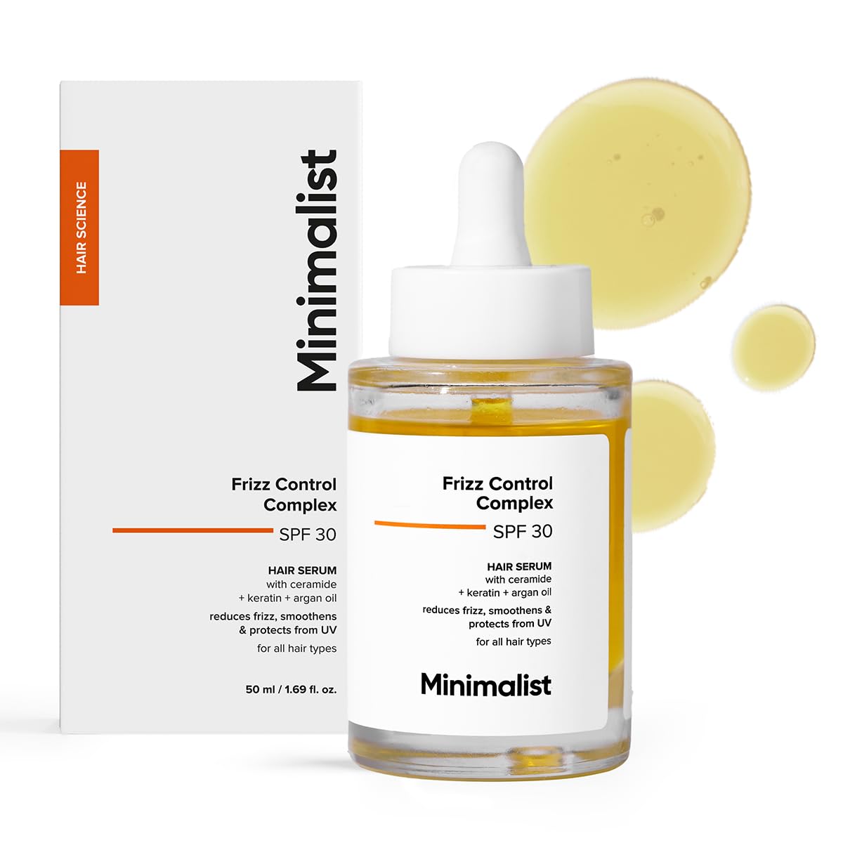 Minimalist SPF 30 Hair Serum For Frizzy Hair With Keratin, Argan Oil & Ceramides | Heat Protection Serum, Smoothens & Protects From UV | Lightweight | Leave In Serum For Women & Men | 50 ml