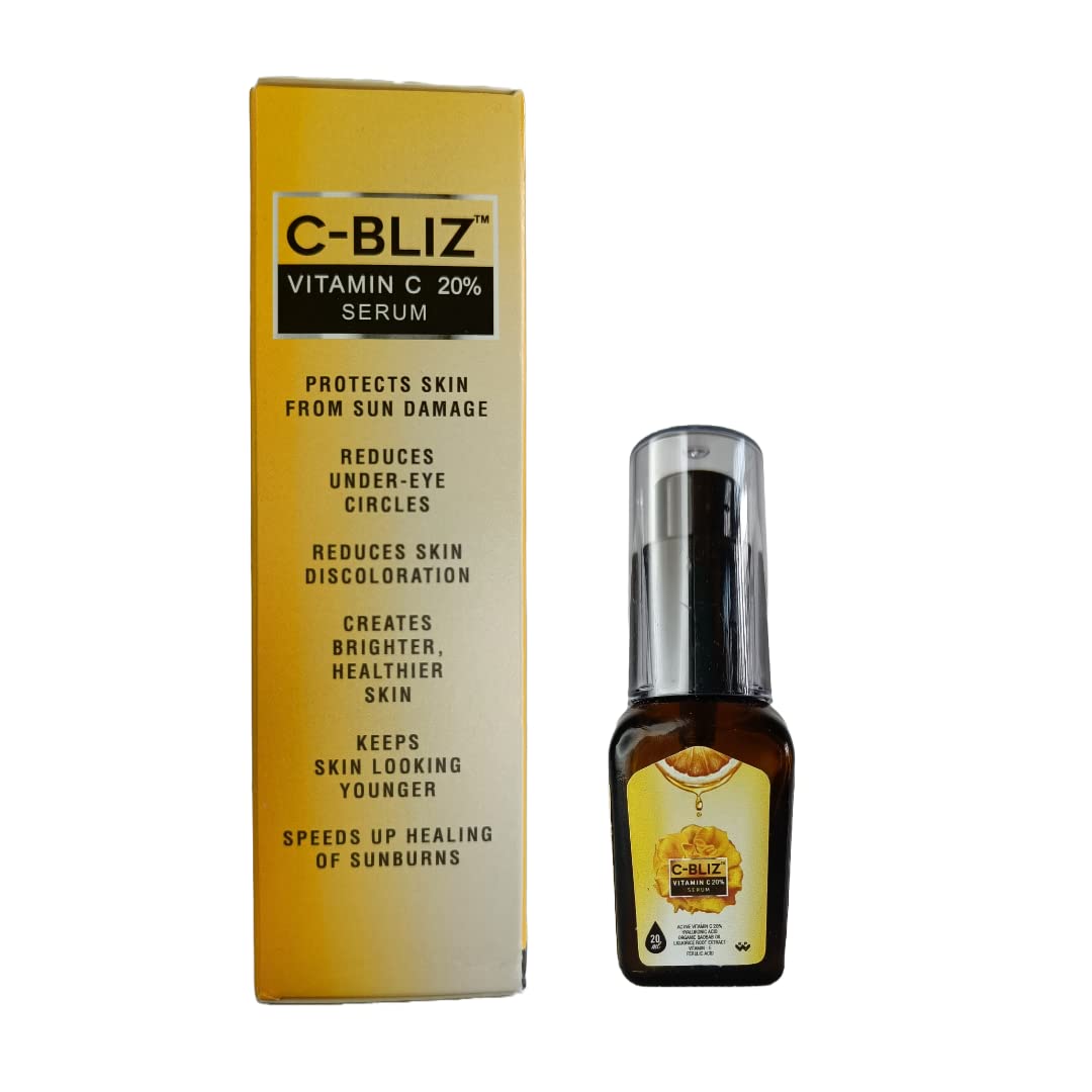 C-BLIZ Cbliz Vitamin-C 20% Serum with Active Vitamin C 20%, Hyaluronic Acid, Vitamin-E, Organic Baobab Oil, Liquorice Root Extract, Ferulic Acid, 20ml