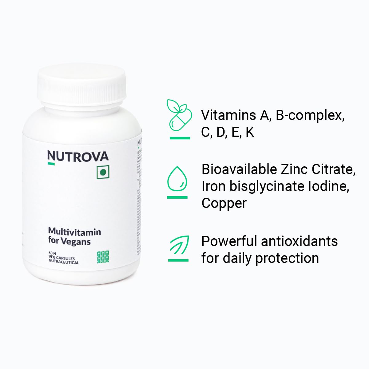NUTROVA Multivitamin For Vegans - Multivitamin Supplement for Vegan Diets for Men & Women Unisex (60 capsules)