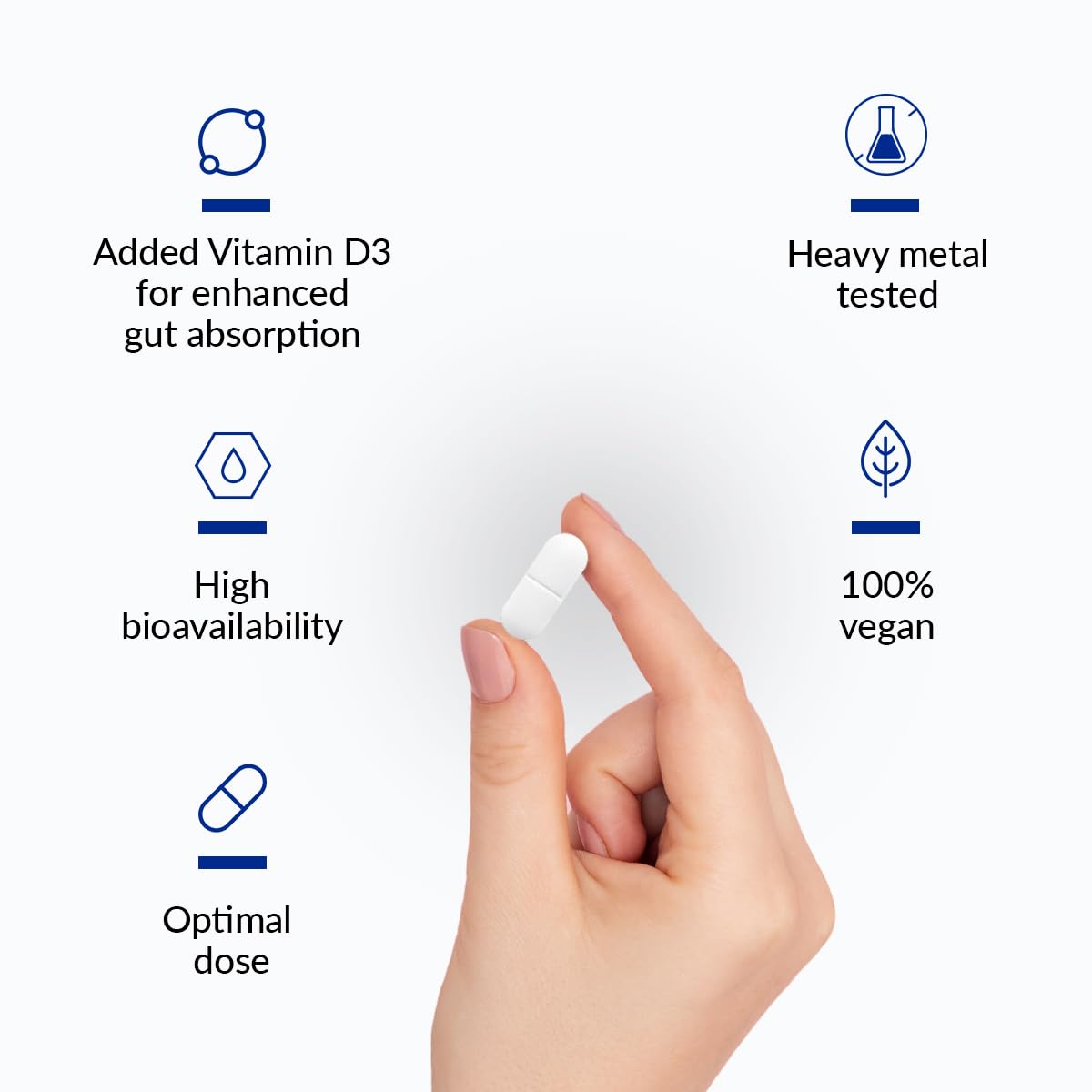 Nutrova Magnesium+D3 Bioavailable Magnesium Bisglycinate Chelate with Vegan Vitamins D3