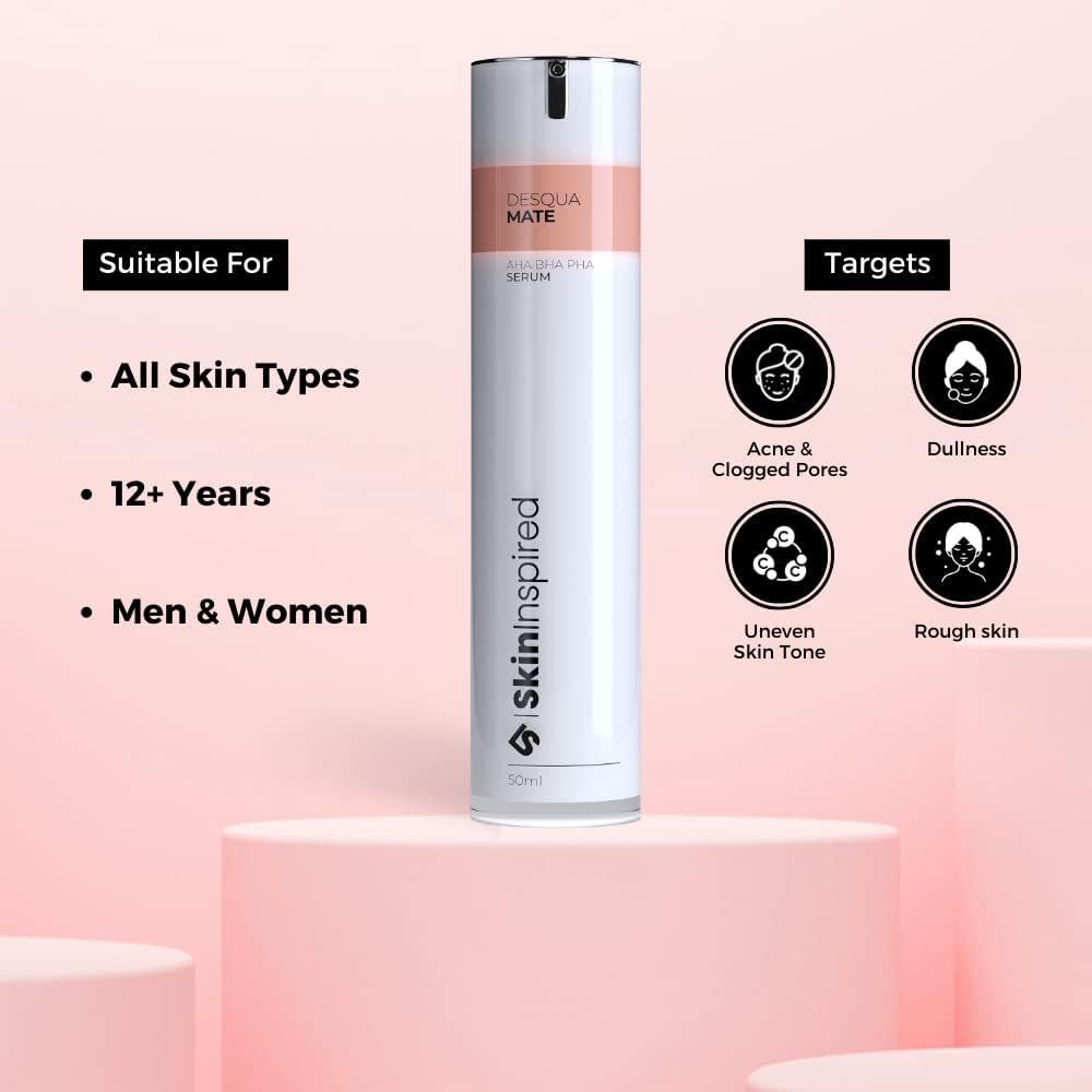 SkinInspired Aha+Bha+Pha Lactic Acid + Salicylic Acid Face Serum|Exfoliating Serum For All Skin Types|Pore Cleansing Face Serum|Reduces Acne&Blackheads|Peeling Solution For Glowing Skin|50 Ml