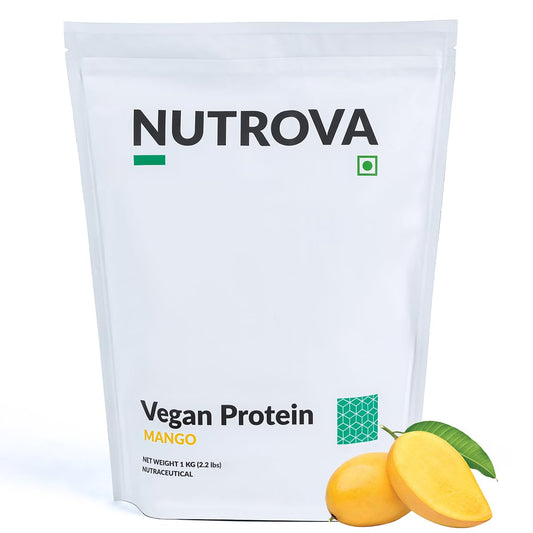 Nutrova Vegan Protein Isolate Mango 1Kg (Pack of 1) with 24g Protein per Scoop for Muscle Building | Gluten & Sugar Free Ideal Plant Protein sweetened with Stevia, 80% Protein with Taurine & Leucine