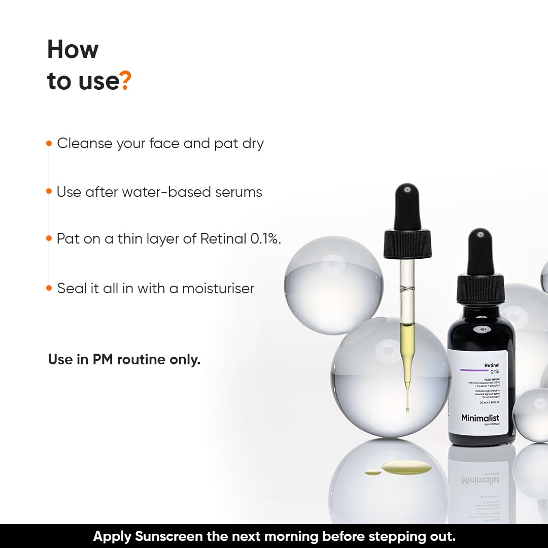 Minimalist Retinal 0.1% Face Serum | Reduces Fine Lines & Wrinkles | Enriched with Bakuchiol & Squalane | Anti-Aging & Hydrating Formula | For All Skin Types | 20 ml