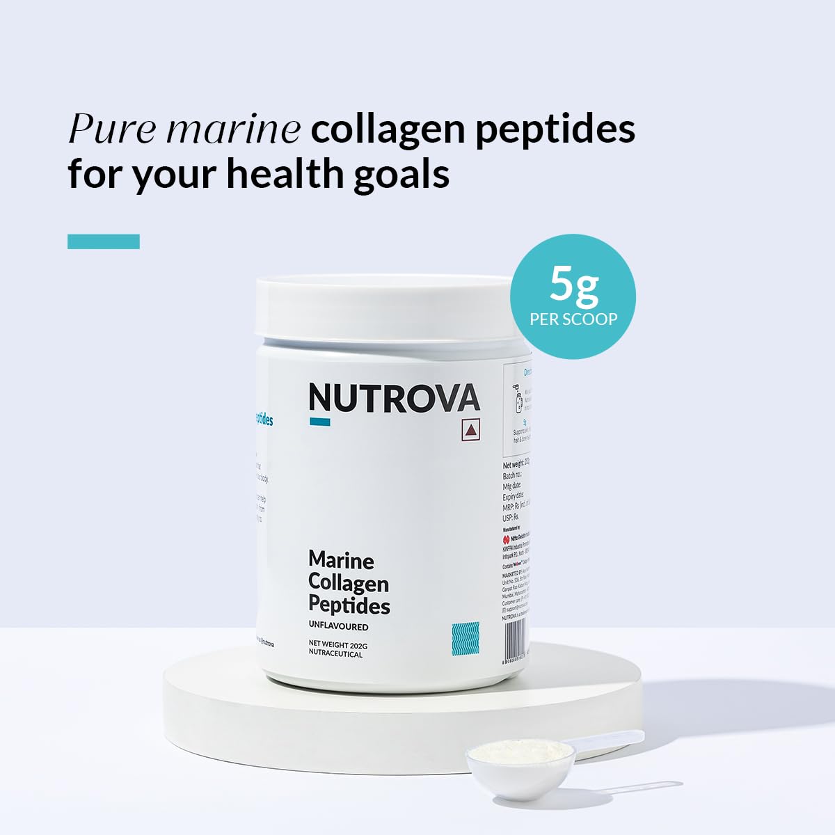 NUTROVA Marine Collagen Peptides for Men & Women, For Healthy Skin & Hair, Nails, Bones - Anti-Aging Supplement – Unflavoured Easy to Mix Powder (200gm) – Neutral Smell & Taste