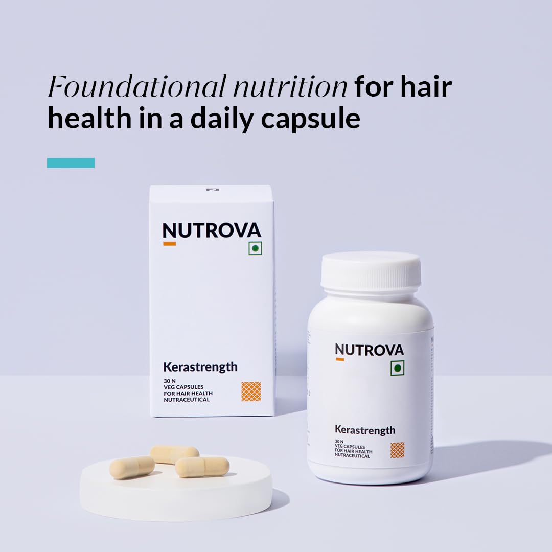 NUTROVA Kerastrength For Men & Women (30 Capsules) With Biotin - Prevents Hair-Fall,Strengthens & Grows Hair With Vitamins A,C,D3,B-Complex,Lycopene Inhibits Hair-Fall Hormone Dht,1 Count