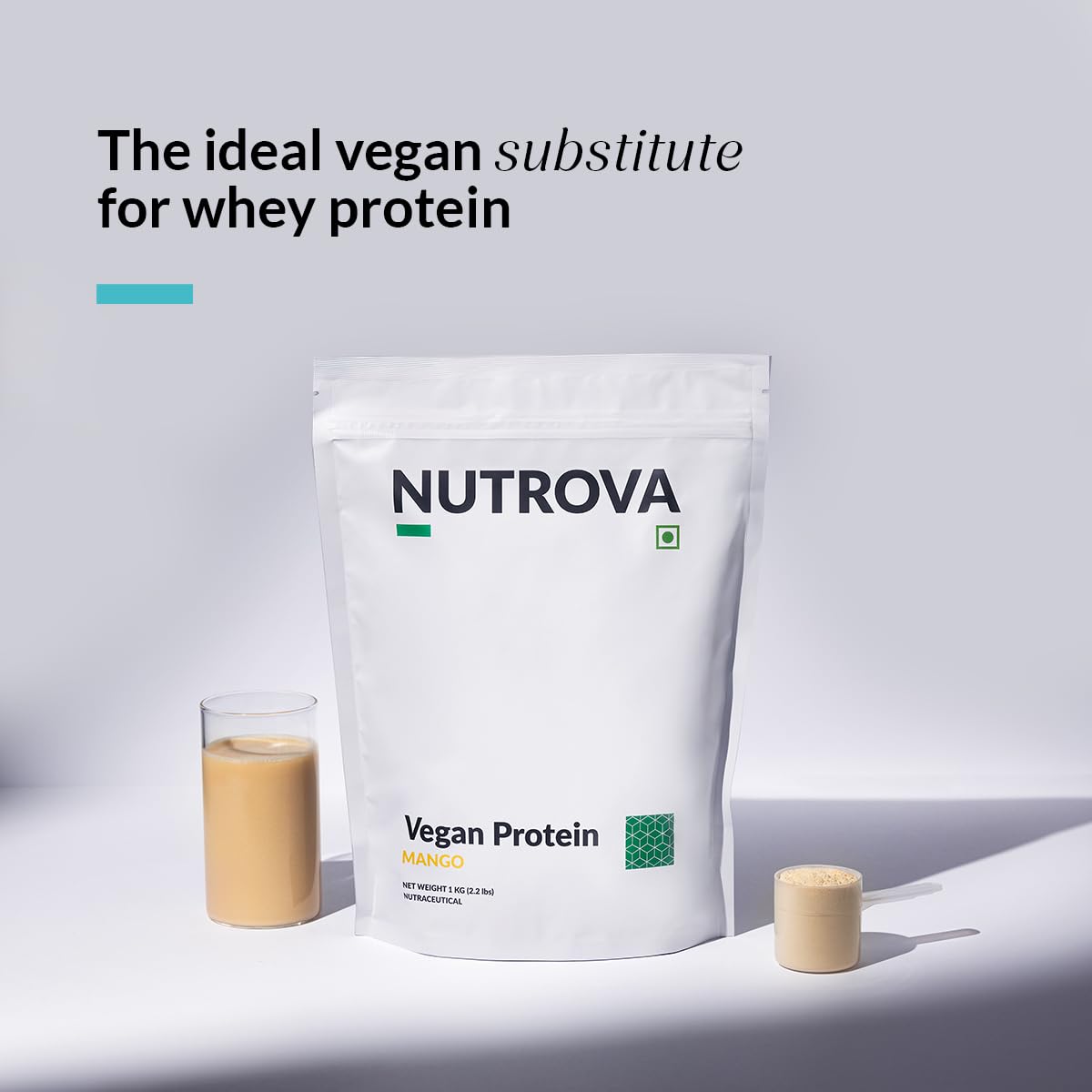 Nutrova Vegan Protein Isolate Mango 1Kg (Pack of 1) with 24g Protein per Scoop for Muscle Building | Gluten & Sugar Free Ideal Plant Protein sweetened with Stevia, 80% Protein with Taurine & Leucine