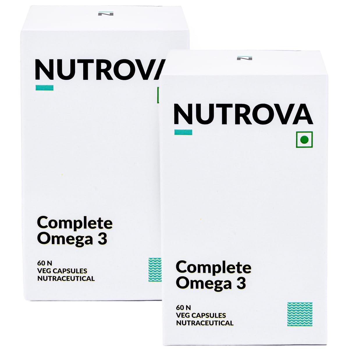 NUTROVA Complete Omega 3 Vegan And Gelatin-Free 60(*2) Capsules With Marine Algal Extract Containing 17% Vegan-Sourced Dha - Supports Cardio Health,Skin & Hair Etc (Pack 2),2 Count