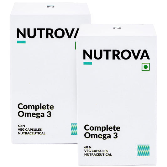NUTROVA Complete Omega 3 Vegan And Gelatin-Free 60(*2) Capsules With Marine Algal Extract Containing 17% Vegan-Sourced Dha - Supports Cardio Health,Skin & Hair Etc (Pack 2),2 Count