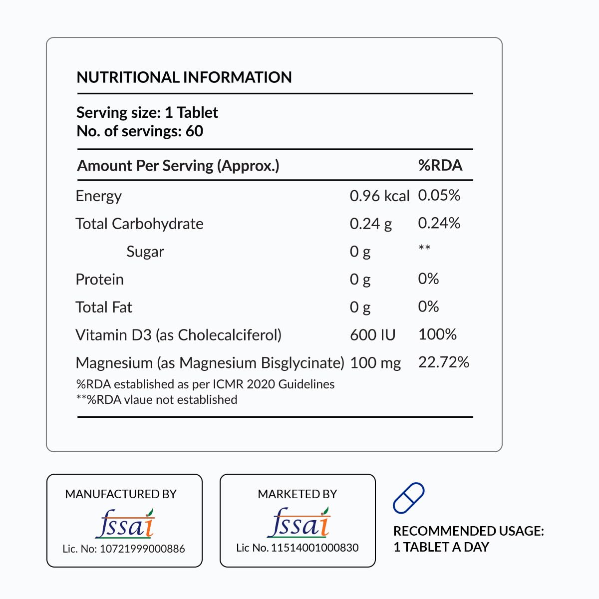 Nutrova Magnesium+D3 Bioavailable Magnesium Bisglycinate Chelate with Vegan Vitamins D3
