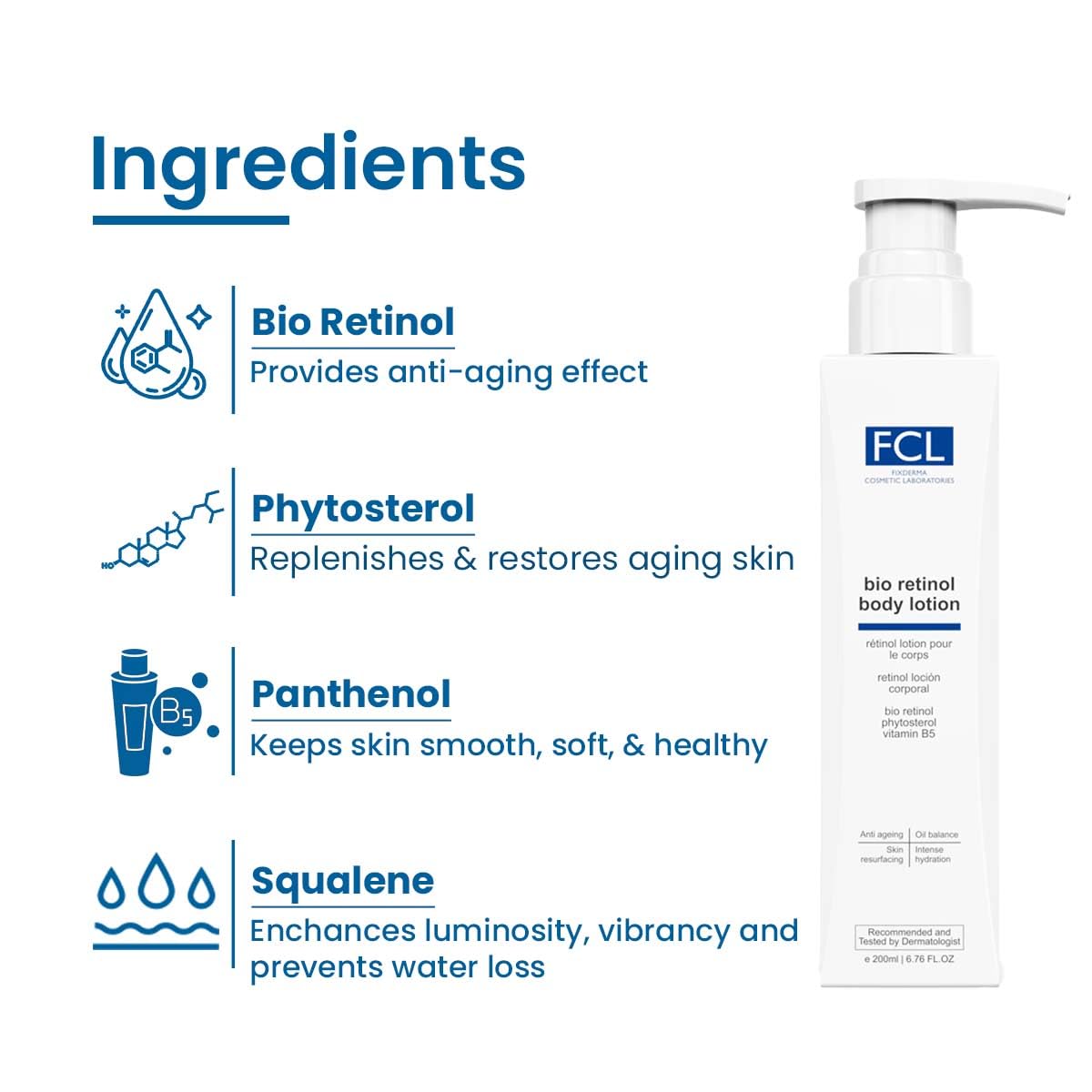 Fixderma Cosmetic Laboratories Bio Retinol Body Lotion, For Skin- Ageing, Keratosis Pilaris, Smoothen Rough, Bumpy & Tanned Skin, Maintains Oil Balance, Non-Comedogenic Formulation 200ml