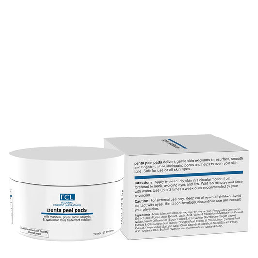 FIXDERMA COSMETIC LABORATORIES Fcl Penta Peel Pads, Exfoliant, Removes Dead Cells, Reduces Fine Lines & Wrinkles, Gentle & Safe Peeling Pads, Improves Skin Texture, Shrinks Open Pores, 25 Pads