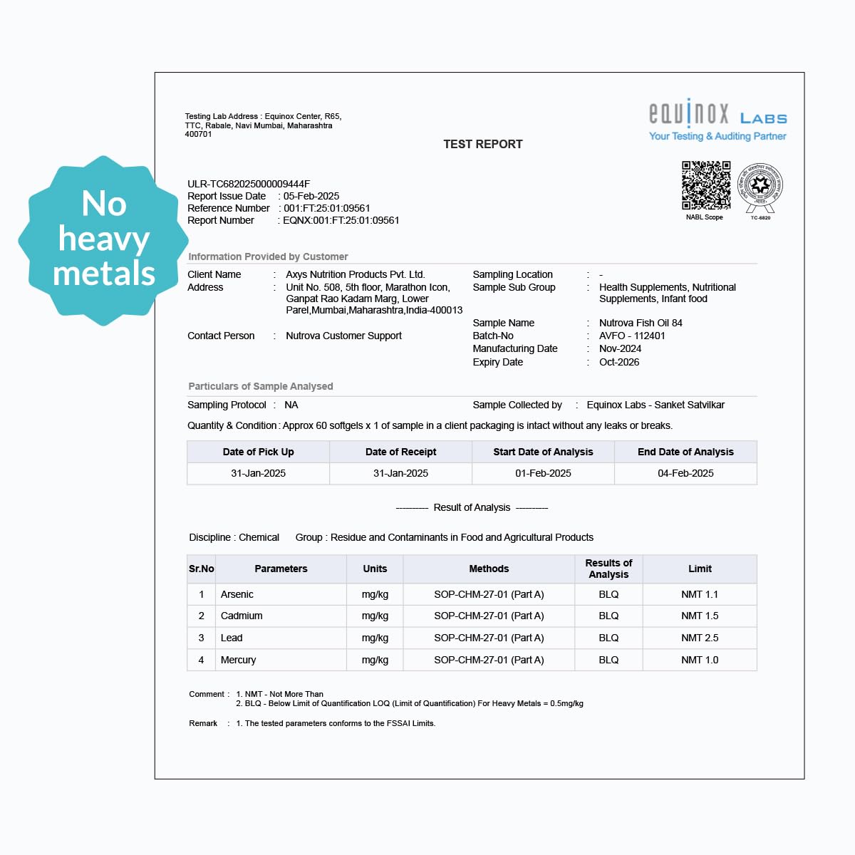 NUTROVA Fish Oil 84 Omega-3 High Purity, Heavy Metal Tested, Small Enteric Coated Capsules For Brain, Heart, Skin & Hair Health (60 Softgel Capsules) 300mg EPA + 250mg DHA in 658mg of Fish Oil