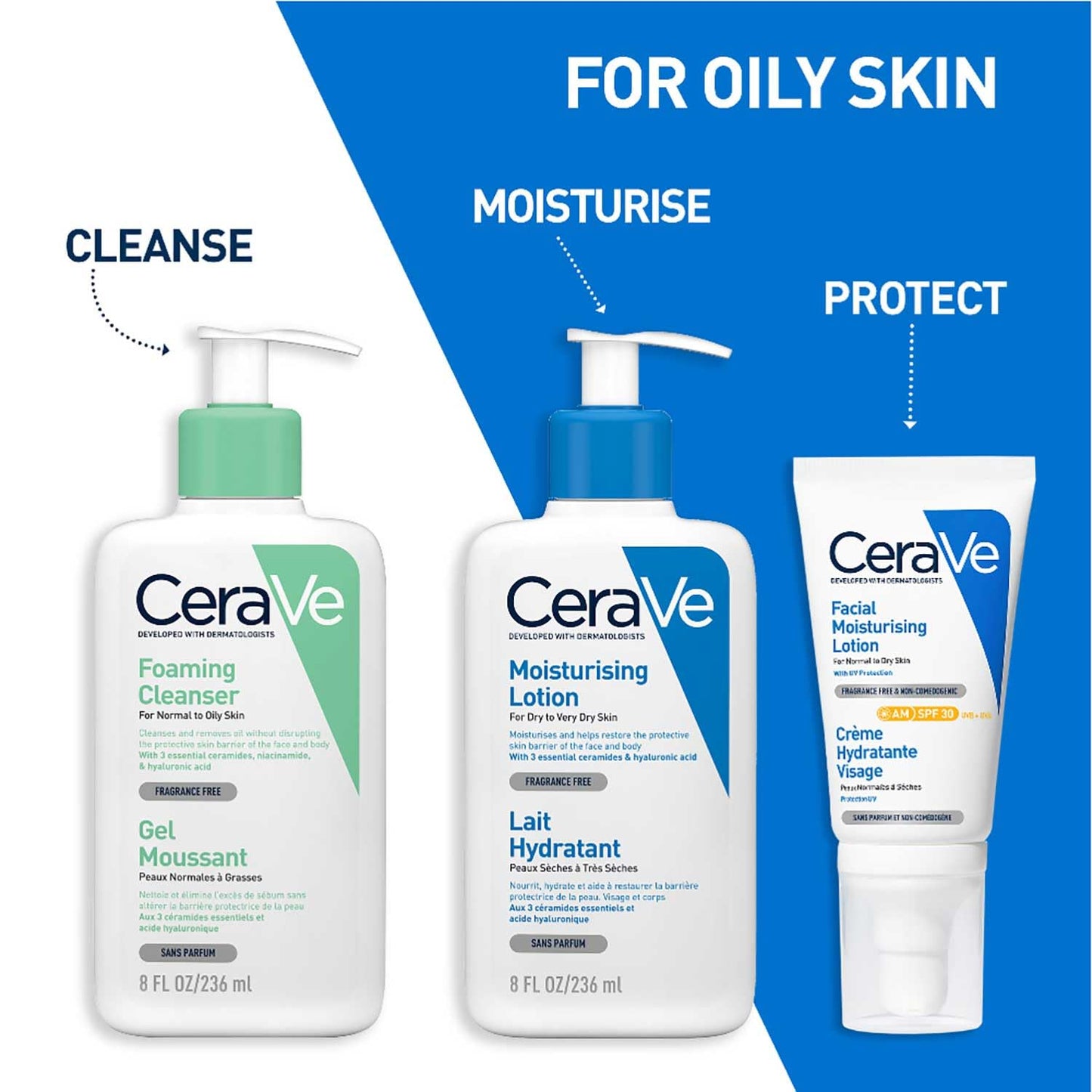 CeraVe Foaming Cleanser For Normal To Oily Skin (236ml) - Dermatologist-Developed Facewash | Non-Comedogenic And Fragrance-Free Cleansers For Acne-Prone Skin