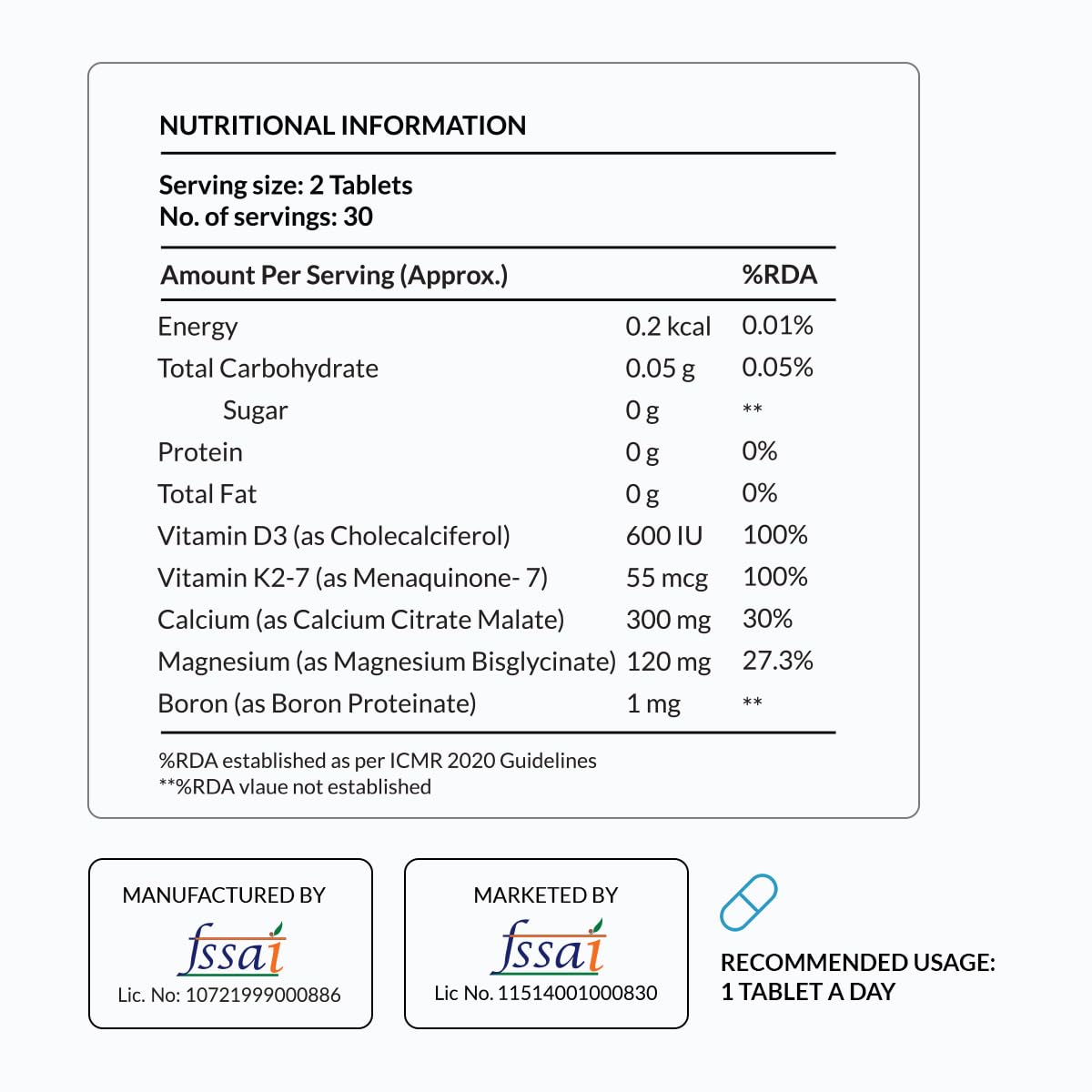 Nutrova Calcium+Magnesium Bioavailable Calcium Magnesium with Vitamins D3, K2, Boron – 60 Vegan tablets
