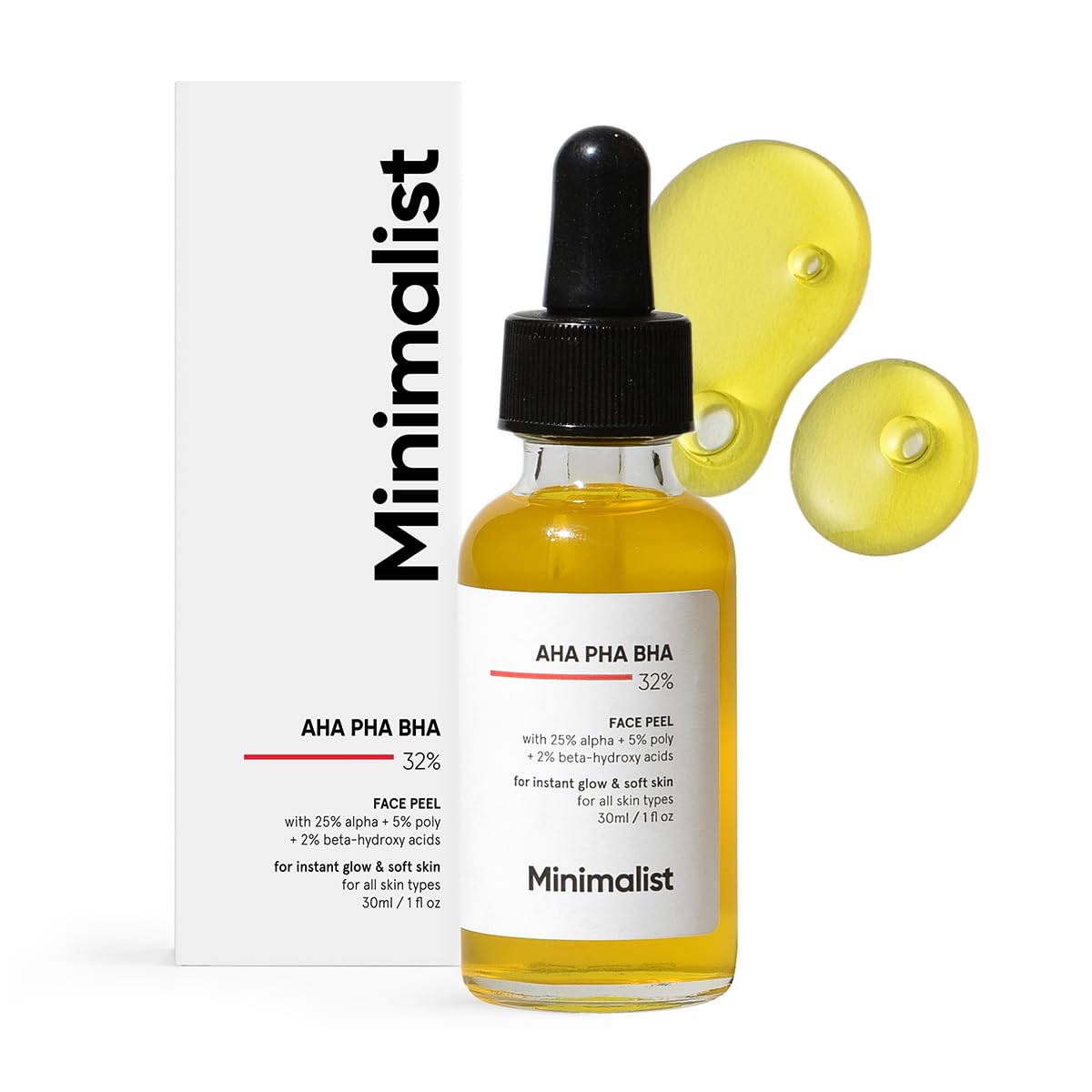 Minimalist 25% AHA + 2% BHA + 5% PHA Peeling Serum Solution for Glowing Skin, Smooth Texture & Pore Cleansing | AHA BHA PHA Peel Serum For Weekend Exfoliation | 30ml