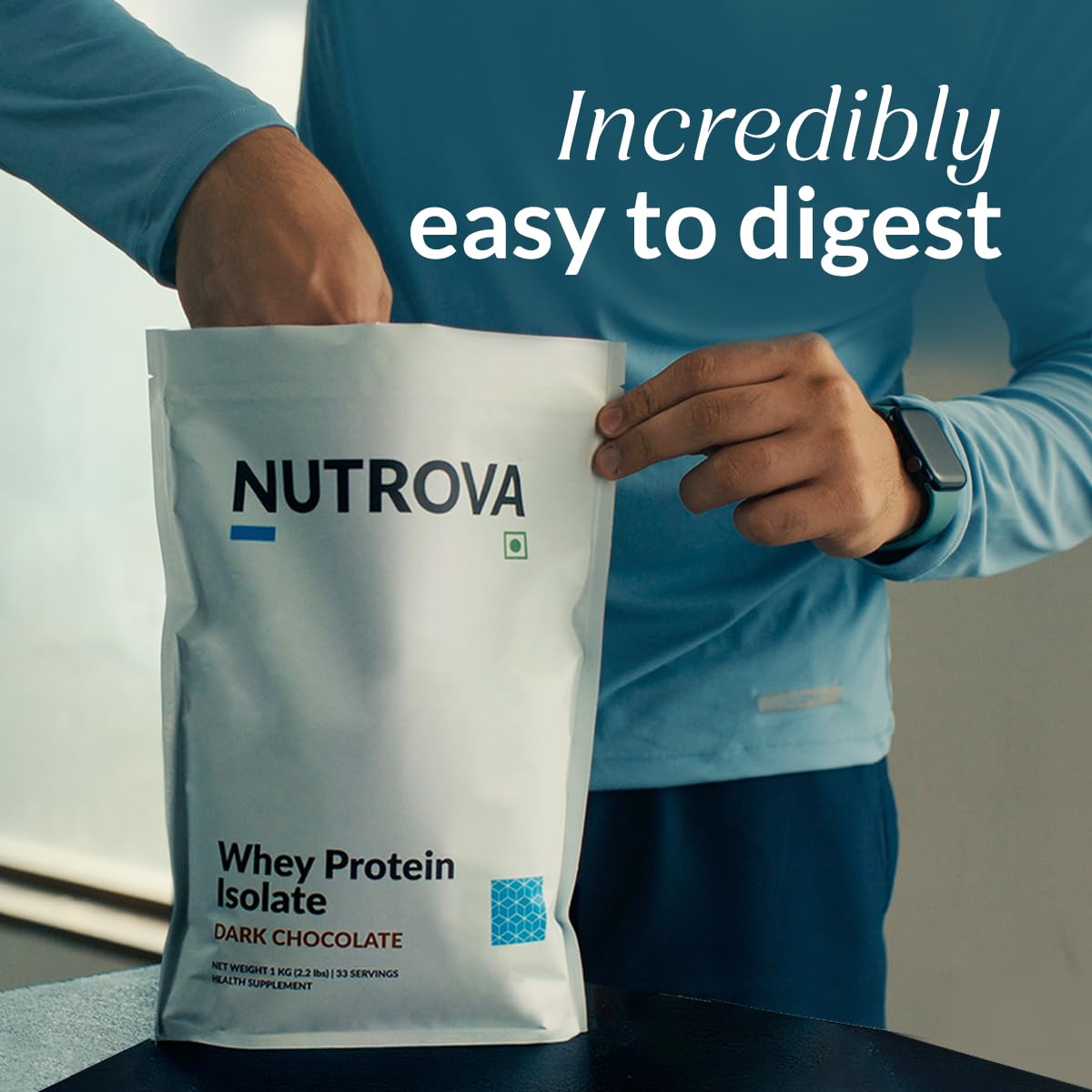Nutrova Whey Protein Isolate Dark Chocolate (300g) with 24g Protein Every 30g Scoop & 5.5g BCAAs | Protein Powder for Men & Women with no Artificial Sweeteners or Added Sugars | Easy to Digest
