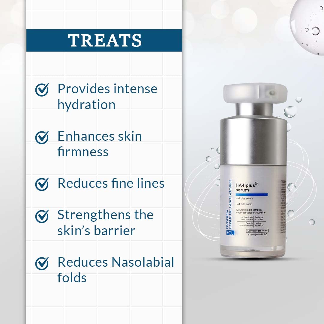 FCL 5% Hyaluronic Acid HA4 Plus Serum for dry skin, Serum for open pores reduces fine lines and wrinkles, Improves the elasticity of the skin - 15ml (Pack of 1)