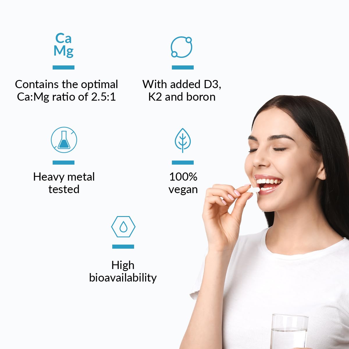 Nutrova Calcium+Magnesium Bioavailable Calcium Magnesium with Vitamins D3, K2, Boron – 60 Vegan tablets