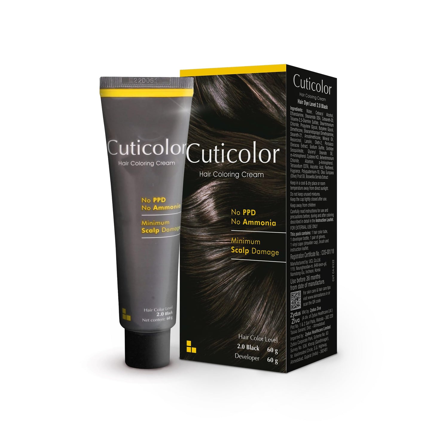 Cuticolor Permanent Hair Color Cream for Sensitive Skin - Black (60g)