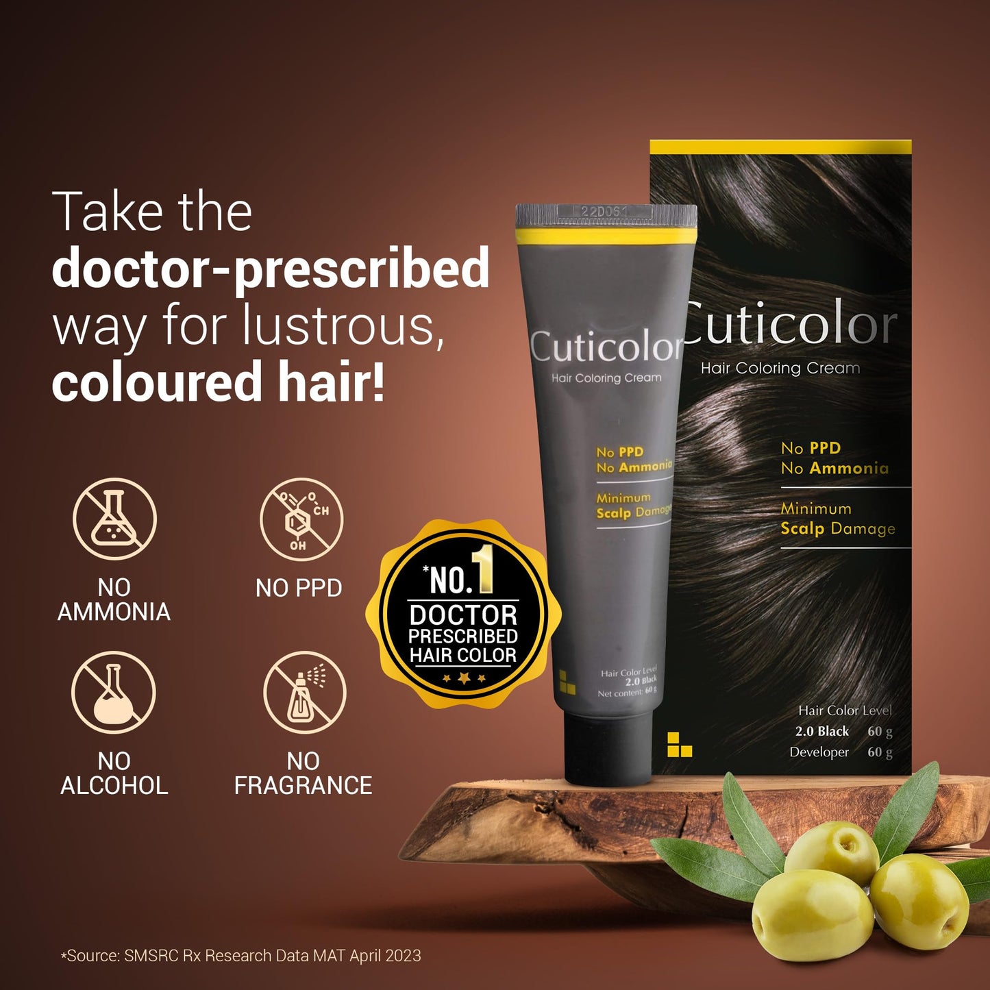 Cuticolor Permanent Hair Color Cream for Sensitive Skin - Black (60g)