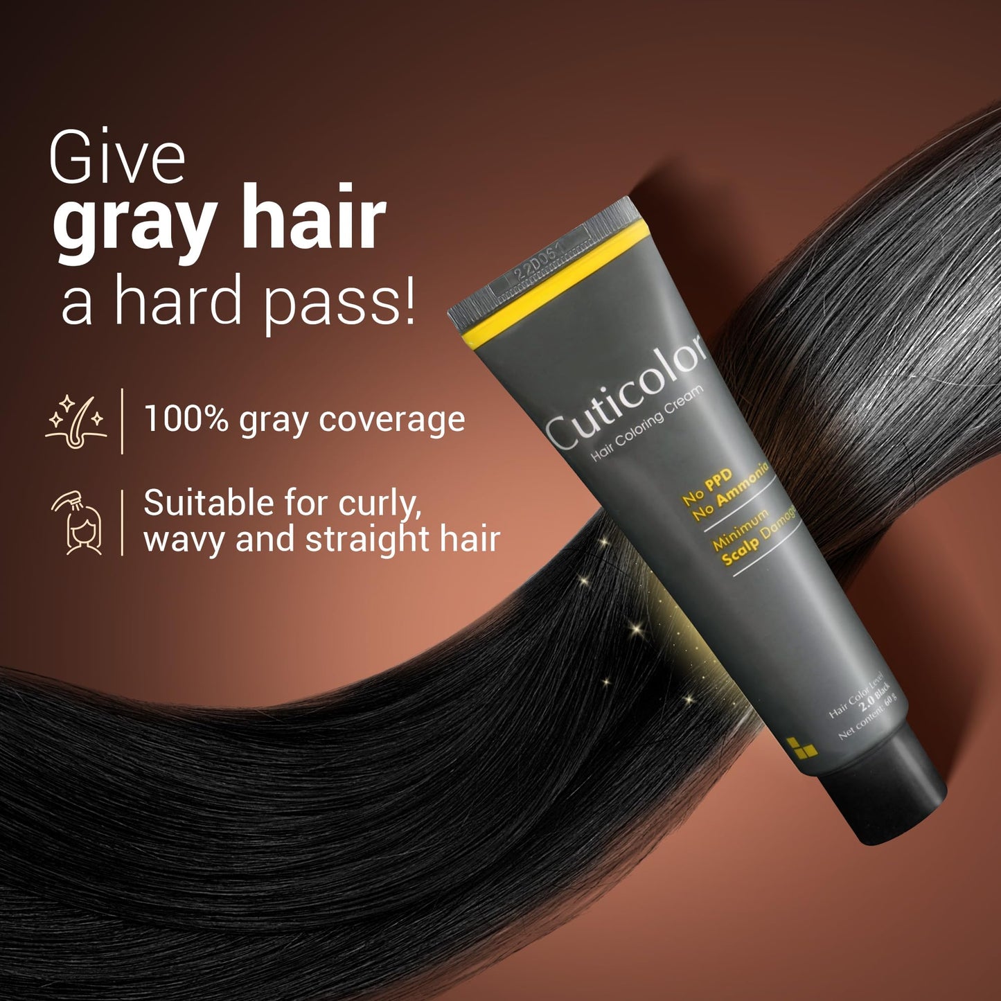 Cuticolor Permanent Hair Color Cream for Sensitive Skin - Black (60g)