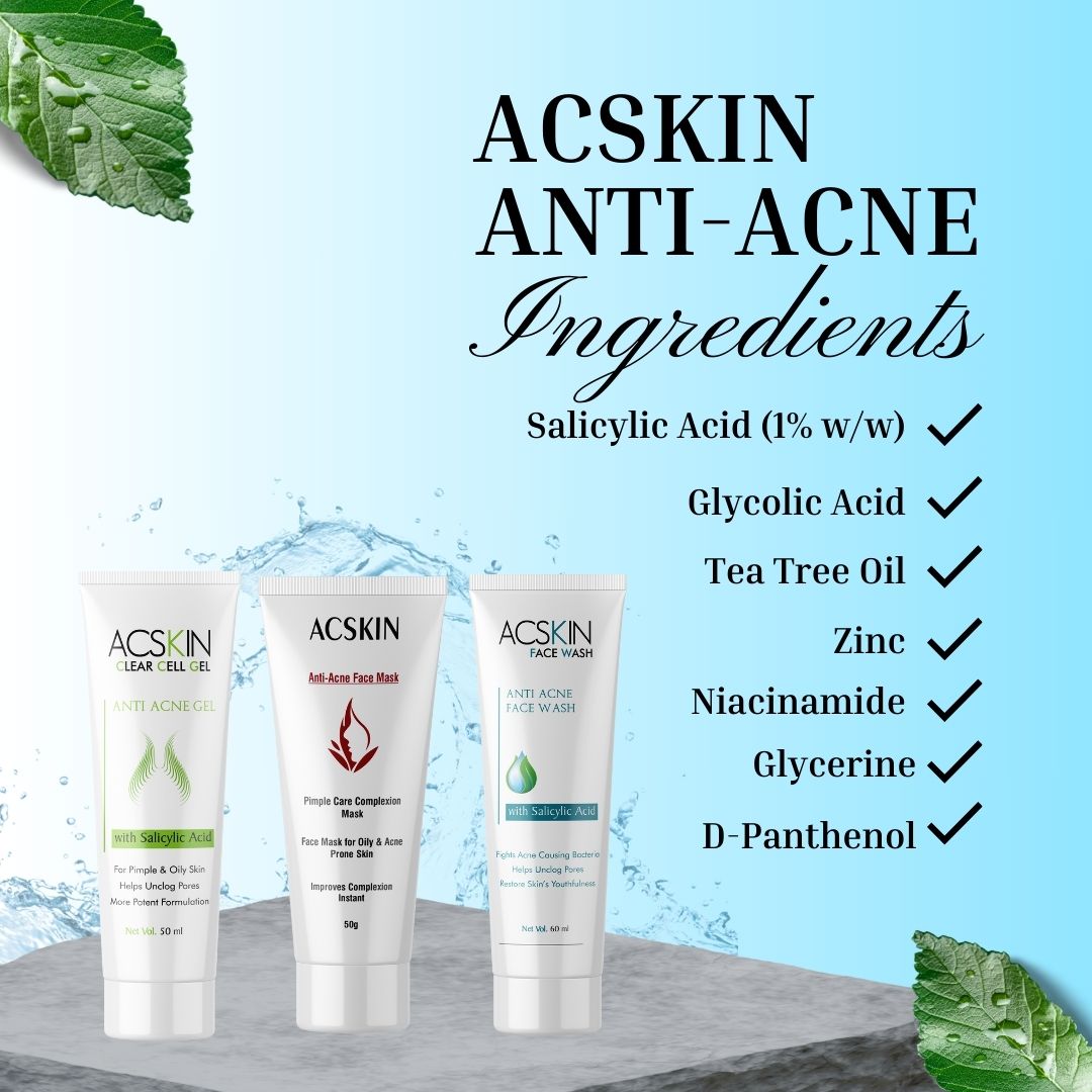 AcSkin Acne Care: Anti-Acne Gel, Face Wash, and Face Mask for Acne-Prone Skin (3 Products)