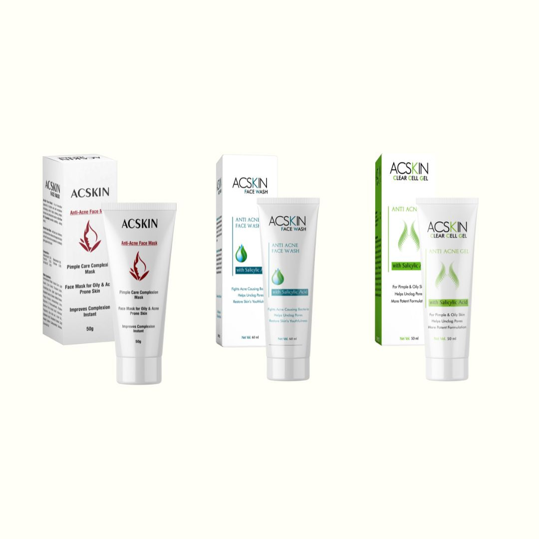 AcSkin Acne Care: Anti-Acne Gel, Face Wash, and Face Mask for Acne-Prone Skin (3 Products)