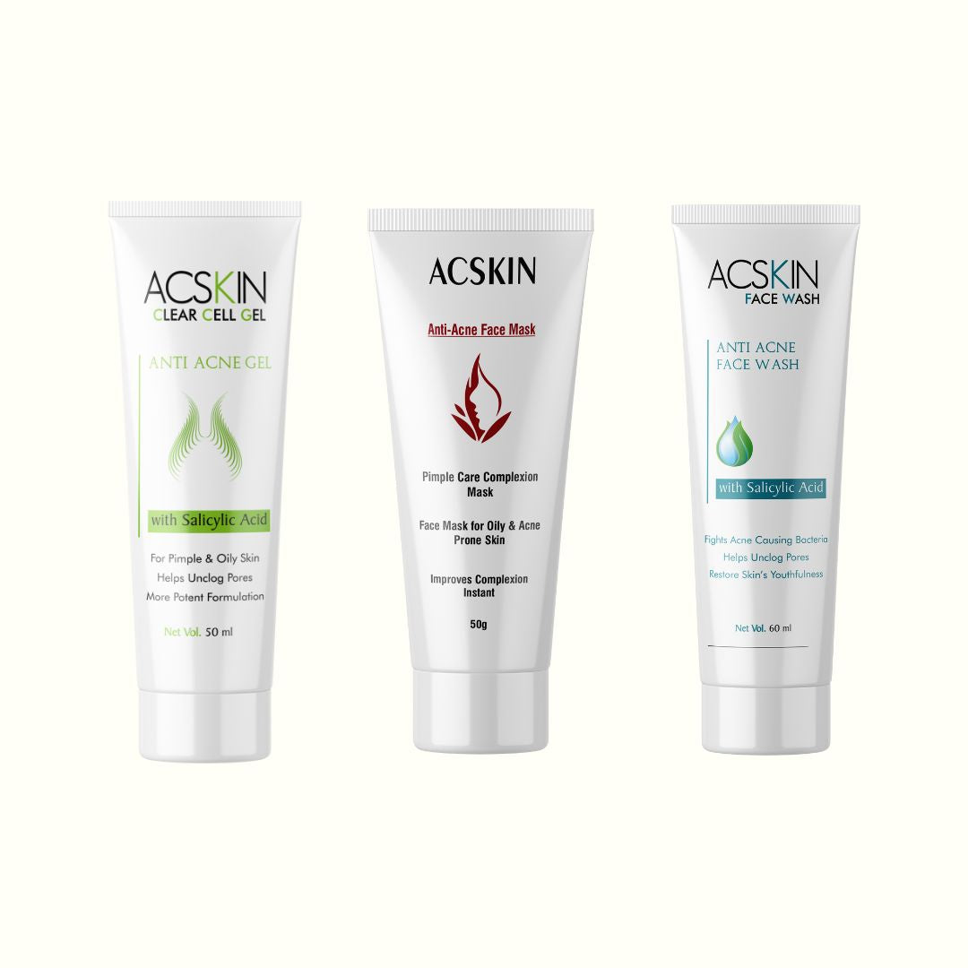 AcSkin Acne Care: Anti-Acne Gel, Face Wash, and Face Mask for Acne-Prone Skin (3 Products)