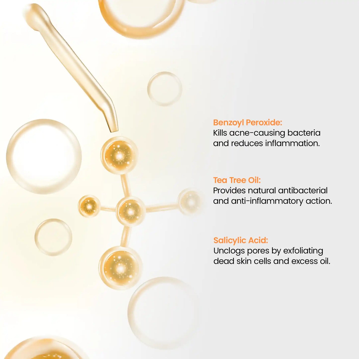 Illustration of skincare ingredients in Dermisque 3X Anti Acne Face Serum, Glein Pharma, with text on a white background