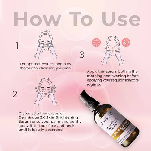 Instructions on how to use Dermisque 3X Skin Brightening Serum with a pink background