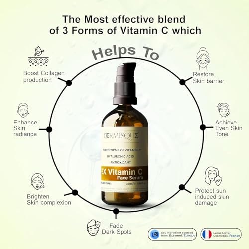 Dermisque USA 3X Vitamin C Face Serum with Silanetriol + Superox C for Brightening Skin Glow. 25 Ml