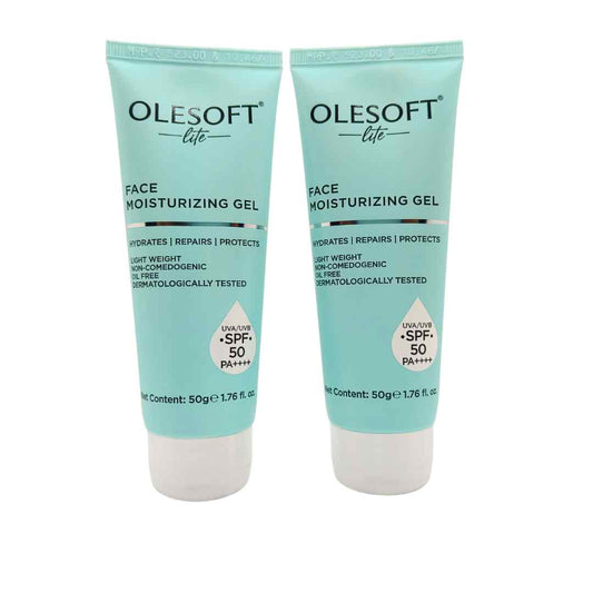 Two tubes of Olesoft Lite Face Moisturizing Gel on a white background