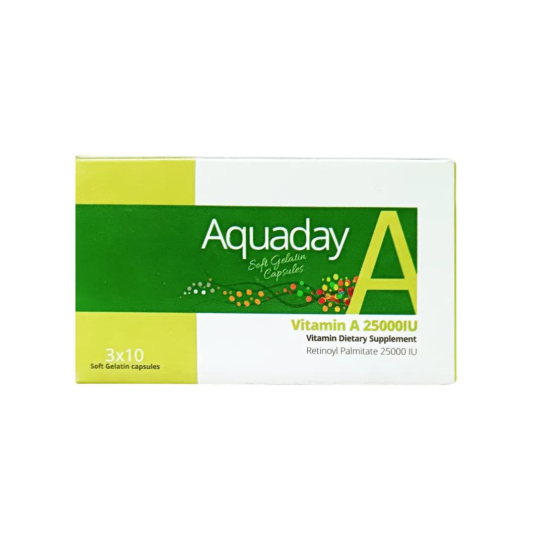 Aquaday: Vitamin A 25000 IU Capsules: Hair Skin & Immunity Supplement - 60 Caps Glein Pharma