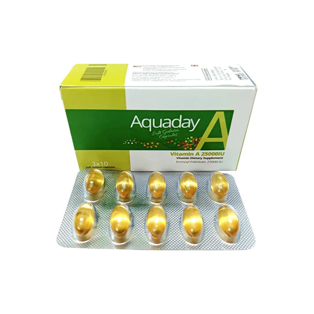 Aquaday: Vitamin A 25000 IU Capsules: Hair Skin & Immunity Supplement - 60 Caps Glein Pharma
