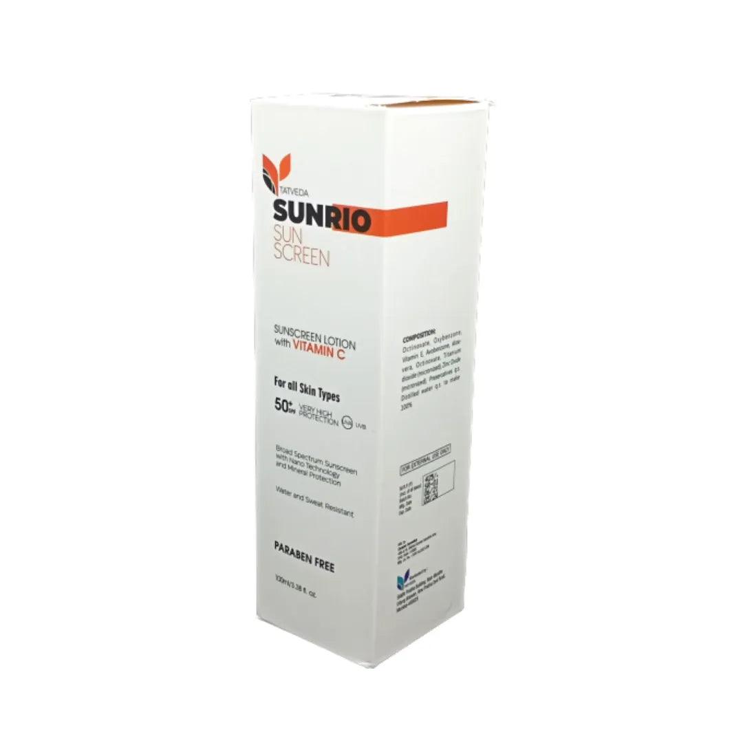 Tatveda Sunrio Sunscreen Lotion with Vitamin C, Vitamin E, Aloe Vera, SPF 50 | Non-Greasy, Water Resistant | 100 gm Glein Pharma