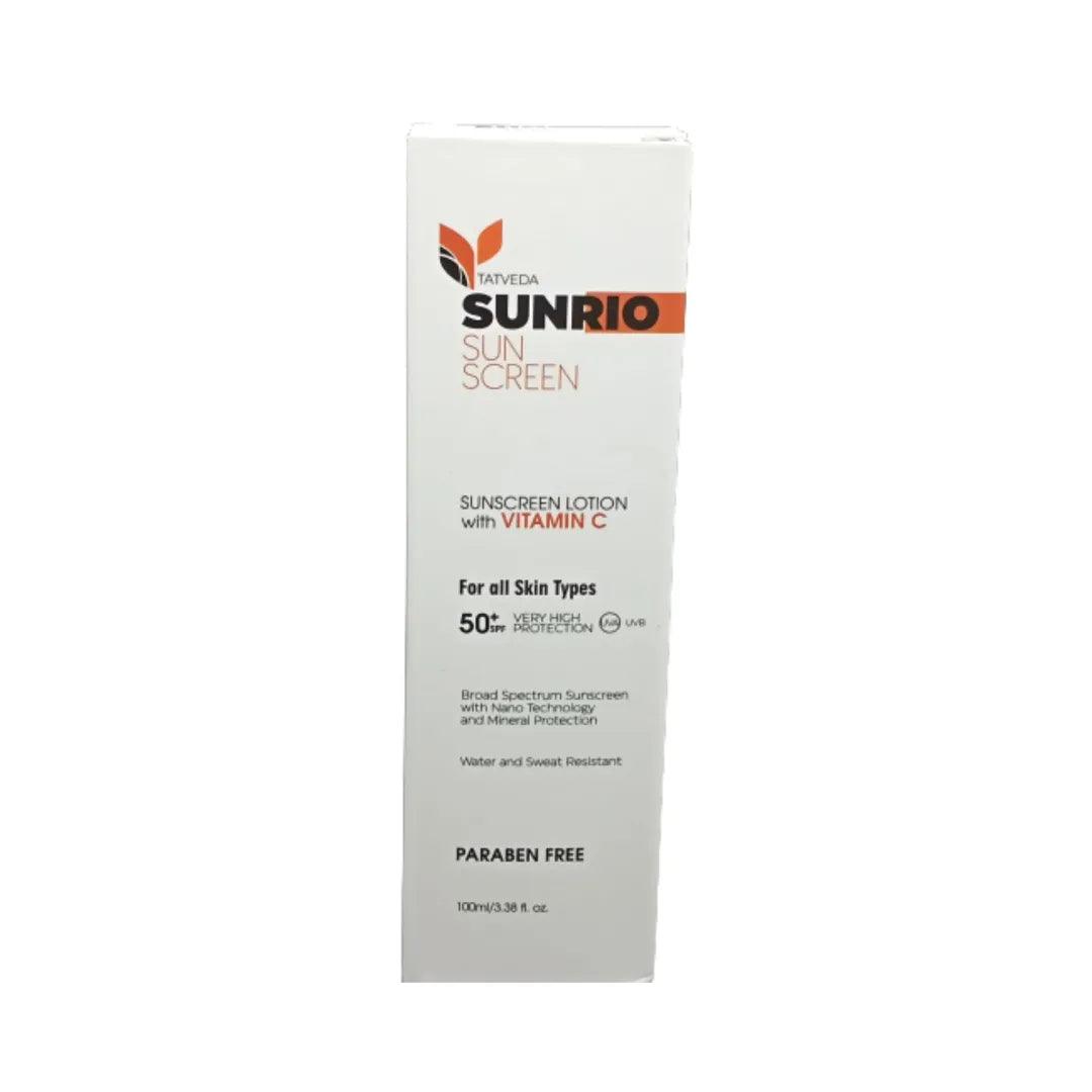 Tatveda Sunrio Sunscreen Lotion with Vitamin C, Vitamin E, Aloe Vera, SPF 50 | Non-Greasy, Water Resistant | 100 gm Glein Pharma