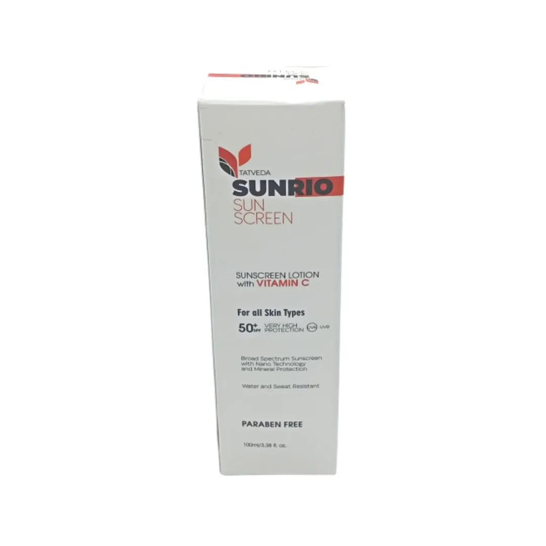 Tatveda Sunrio Sunscreen Lotion with Vitamin C, Vitamin E, Aloe Vera, SPF 50 | Non-Greasy, Water Resistant | 100 gm Glein Pharma