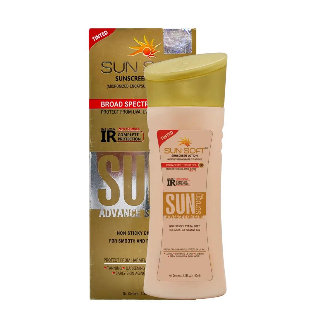 Feodra Sunsoft Tinted Non Sticky Sunscreen Lotion with SPF 50 PA+++ for Smooth Radiating Skin Glow, 100 ml Glein Pharma