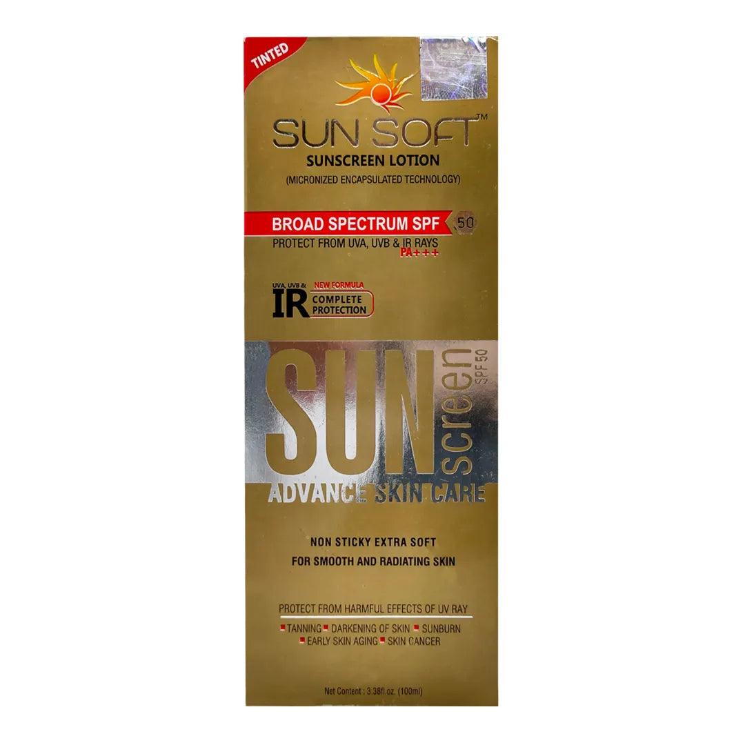 Feodra Sunsoft Tinted Non Sticky Sunscreen Lotion with SPF 50 PA+++ for Smooth Radiating Skin Glow, 100 ml Glein Pharma