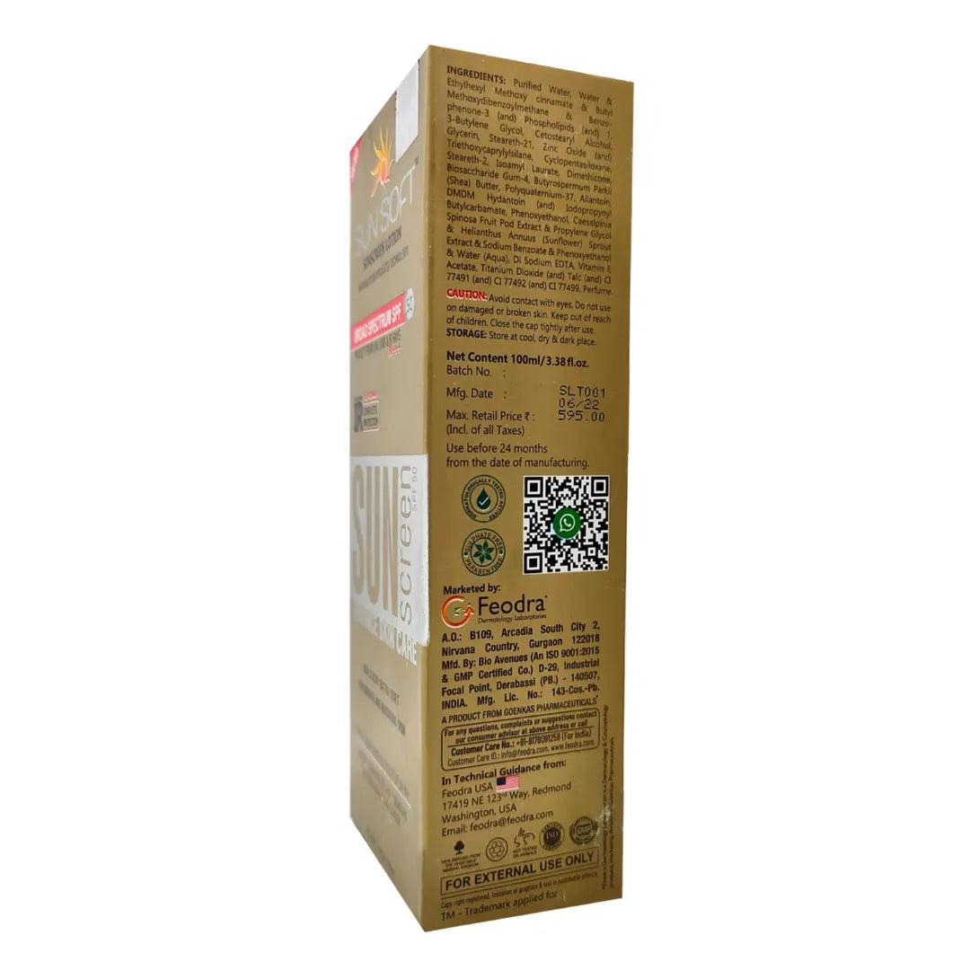 Feodra Sunsoft Tinted Non Sticky Sunscreen Lotion with SPF 50 PA+++ for Smooth Radiating Skin Glow, 100 ml Glein Pharma