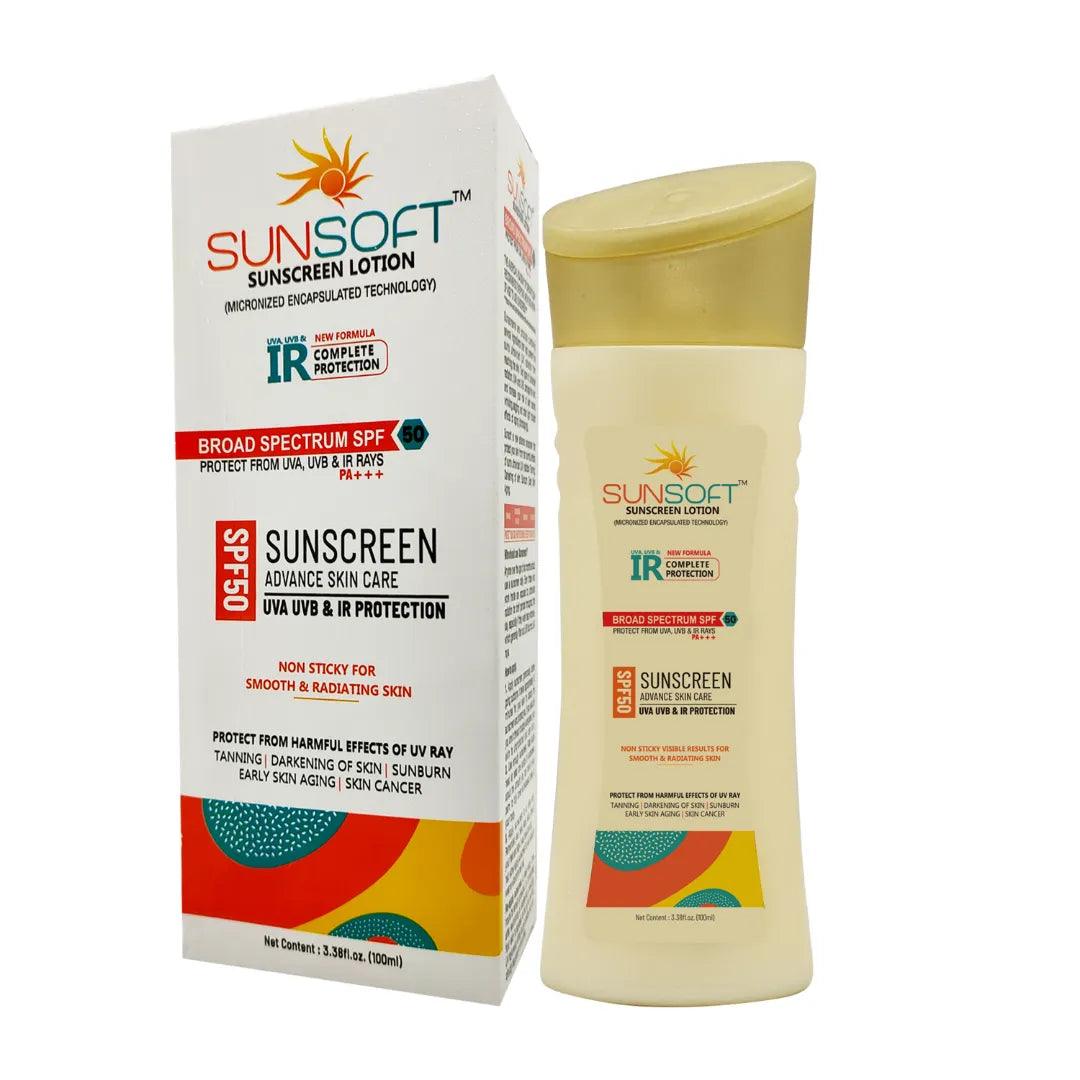 Feodra Sunsoft Light Non Sticky Sunscreen Lotion with SPF 50 for Smooth Radiating Skin Glow, 100 ml Glein Pharma